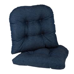 a blue chair cushion sitting on top of a white floor