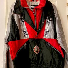 Brand New Famous Brand Head Ski Jacket- Red, Black And Silver With All The High Quality Details Affordable With The Brand To Keep You Dry And In High Style In The Slopes. Buy Now At Reduced Cost. I Have Many Other Ski Wear Listed- Most Are Brand New All Brand Names- Obermeyer, Technica Fabulous New Vintage Boots, Vail Embroidery Fleeces, Tops , Turtle Necks To Cover Lower Face When Cold And 4 Pair Brand New Fila Ski Slacks - Red And Black - Several Vail Fleece- Tops Take A Look They Are A Bargai Red Sporty Outerwear For Skiing, Sporty Red Skiing Outerwear, Red Long Sleeve Outerwear For Ski Season, Black Skiing Outerwear With Pockets, Red Winter Skiing Outerwear, Casual Black Skiing Outerwear, Black Long Sleeve Outerwear For Skiing, Casual Red Skiing Outerwear, Red Casual Outerwear For Skiing