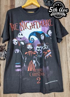 #TheNightmareBeforeChristmas #TimBurton #moviet #movietee #tshirt #tee #streetwear #vintagereprint #y2k #shopvintage #thrift #thriftshop #90sstyle #vintageclothing #vintaget #bootleg Christmas Themed Graphic Print T-shirt, Nightmare Before Christmas T Shirt, Vintage Animation, Chris Sarandon, Paul Reubens, Vintage Band Shirts, Vintage Band T Shirts, Danny Elfman, Catherine O'hara