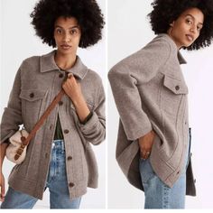 Slightly Oversized Fit Madewell Fleet Jacket, Madewell Denim Jacket, Madewell Shirts, Madewell Jacket, Oversized Jean Jacket, Shearling Vest, Cocoon Coat, Sweater Oversized, Wool Shirt