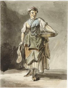 an old woman carrying a basket in her hand