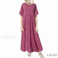 Lasaky - Womens Short Sleeve Polka Dot Fit and Flare Dress with Round Neck Casual Polka Dot Short Sleeve Maxi Dress, Casual Polka Dot Maxi Dress With Short Sleeves, Evening Dress Long Sleeve, Casual Easter Outfit, Dresses For Women Long Sleeve, Knee Length Dresses Casual, Plus Size Summer Dresses, Dot Print Dress, Long Sleeve Cocktail Dress