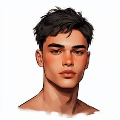 an artist's rendering of a young man with black hair and brown eyes looking straight ahead