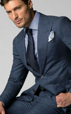 Moda Navy Blue Pinstripe Suit, Blue Pinstripe Suit, Suit Inspiration, Professional Wardrobe, Traje Casual, Blue Checkered, Pinstripe Suit