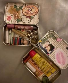 two tins filled with different types of items