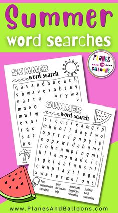 the summer word search with watermelon on it