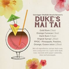 an advertisement for a drink called duke's mai tai