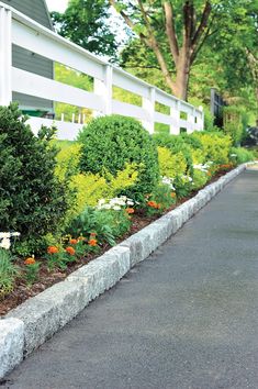 an image of a road with flowers and trees in the backround on both sides