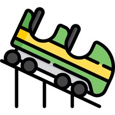 a green and yellow roller coaster on a white background