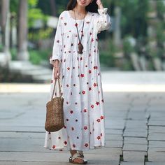 Item Type: Dress Pattern Type: Floral Sleeve Type: Short Sleeve Material: 95% Cotton Neckline: Crew Neck Occasion: Holiday,Daily, Date Time Process: Printed, Gathered Style: Casual, Daily Theme: SummerSize: One SizeLength: 124.00 cm/48.82 "Bust: 102.00 cm/ 40.16 "Waist: 116.00 cm/ 45.67 ''Sleeve Length: 53.00 cm/ 20.87 ''Shoulder: 39.00 cm/ 15.35 ''Arm: 38.00 cm/ 14.96 ''Cuff: 24.00 cm/ 9.45 ''Hem:228.00 cm/ 89.76 ''The model: 160.00 cm/ 62.99 '', Weight: 40.00 kg. Long Sleeve Cotton Dress, Floral Type, Floral Sleeve, Dress First, Dress Pattern, Suits You, Sleeve Dress, Casual Dress, Types Of Sleeves