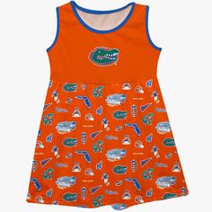 Florida Gators Sleeveless Tank Dress Girls Orange Repeat Print Hand Sketched Vive La Fete Impressions Repeat Prints, Tank Top Dress, Hand Sketch, Florida Gators, Dress Girls, Sports Fan, Top Dress, Sleeveless Tank, Tank Dress