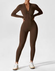 Introducing our Long Sleeve Zipper Jumpsuit — a stylish and practical essential! The slim-fit design and cinched waist flatter your silhouette, while the half-zipper collar allows for easy wear. Made from thick, opaque fabric, it's perfect for workouts, yoga, and casual outings!
Feature


Half-zip stand-up collar design
Extended anti-slip cuffs  
Slim-fit cinched waist design  
No cup padding  
Easy to put on and take off  
Butter-soft, feels like a second skin


Fabric

80% Nylon + 20% Spandex Zipper Jumpsuit, Beautiful Jumpsuits, Flare Jumpsuit, Zip Collar, Sport Bra Top, Long Sleeve Jumpsuit, Beautiful Curves, Collar Designs, Komplette Outfits