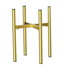 a gold metal table with two legs and one leg in the shape of a column