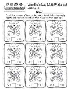 valentine's day math worksheet for students to practice counting and addition skills