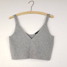 J.Crew Women's Gray Rib Knit Cashmere Cropped Sweater Tank New With Tags Size Xl Measurements --Taken Flat And Unstretched-- Are Also Shown In Pictures: Chest Pit To Pit: ~15" One Way; ~30" Around Total Length From Top Of Strap To Bottom Of Hem: ~14.5" Ships Within One Business Day With Usps Winter Fitted V-neck Crop Top, Gray Knit Tops For Spring, Fitted Gray Knit Top For Spring, Knit Crop Top For Layering, Gray Cropped Top For Winter, White Stripes Shirt, Jcrew Sweater, Ash Gray, Popover Shirt