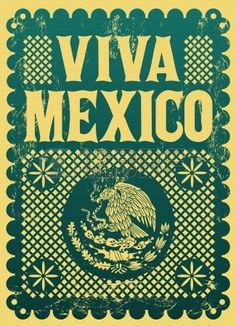 an old poster with the mexican flag and eagle on it's back side, in green