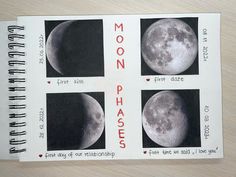 the moon is shown in four different pictures, each with its own date and time