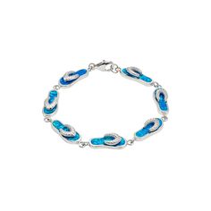 Flip-flop links with stunning lab-created blue opal inlays give this sterling silver bracelet whimsical style. Comes in a gift box. Click on this JEWELRY & WATCHES GUIDE to learn about fit, styles, materials and more!BRACELET DETAILS Length: 7 in. Clasp: lobster-claw Metal: rhodium-plated sterling silver STONE DETAILS Stone type: lab-created blue opal Setting: inlay Size: 7". Gender: female. Age Group: adult. Sterling Silver Blue Oyster Bracelet, Nickel-free Sterling Silver Bracelets For The Beach, Silver Flip Flops, Whimsical Style, Whimsical Fashion, Sterling Silver Bracelet, Blue Opal, Flip Flop, Lobster Claw