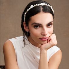 Never Worn Bought For A Bridal Event Bought On Anthropologie Bridal White Headband With Hair Down, Wedding Headband For Short Hair, Bridal Silk Headband, Pearl Headband Wedding Short Hair, Wedding Short Hair Headband, Wedding Hair Bands, Wedding Hairband, Anthropologie Accessories, Bridal Event