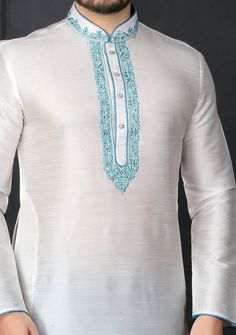 Men's Traditional Party Wear Indian Readymade Kurta Pajama: Deshi Besh. Pajama Embroidery, Kurta Designs Men's, Indian Wedding Suits Men, Latest Kurta Designs, Traditional Party Wear, Indo Western Sherwani, Boys Kurta Design, Wedding Kurta For Men, Kurta Pajama Men