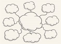 a bunch of clouds that are drawn in pencil on lined paper with the words cloud above them