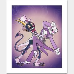 two cartoon characters in purple and white outfits