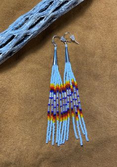 Native American inspired/designed fringe earrings are lovingly handcrafted. They are hand beaded, one bead at a time, with glass seed beads.  They are 4.5" long with a silver plated cone on the top.

I also do custom orders / colors. These will have at least a week added to the shipping time, depending on how many are needed. Beaded Earrings Native 1stdibs, Beaded Earring Patterns, Beaded Keychains Patterns, Native American Beadwork Earrings, Native American Beadwork Patterns, Fringe Earring, Native Beading Patterns, Beadwork Earrings, Beaded Stuff