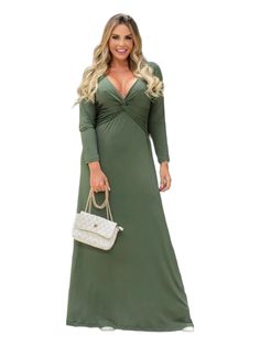 Verde Oliva Casual Collar Manga Comprida Tecido Simples Em A Embellished Elasticidade alta Cold Shoulder, Shoulder Dress, Cold Shoulder Dress, Dresses With Sleeves, Long Sleeve Dress, Maxi Dress, Collar