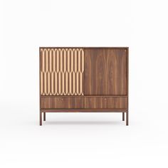 the sideboard is made out of wood and has an interesting pattern on the front