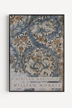 the front cover of a book with an image of flowers and leaves in blue, green,