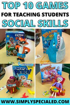 the top 10 games for teaching students to social skills with pictures of cartoon characters on them