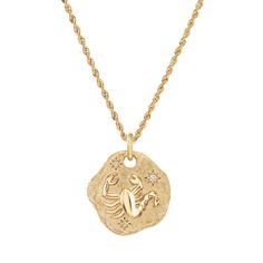 Aaryah necklace from the Zodiac Medallion Collection Necklace length: approx. 16 inches 18-karat yellow gold Zodiac coin pendant with natural white GH/VS diamonds Total diamond carat weight: 0.05 Lobster clasp Made in the USA Yellow Gold Zodiac Coin Necklace, Yellow Gold Zodiac Sign Coin Necklace, Yellow Gold Coin Pendant Necklace With Zodiac Sign, Yellow Gold Zodiac Sign Coin Pendant Necklace, Yellow Gold Zodiac Sign Medallion Necklace, 14k Gold Zodiac Medallion Necklace, 14k Gold Zodiac Sign Pendant Necklace, Luxury Gold Plated Zodiac Sign Necklace, Luxury Gold Plated Zodiac Necklaces