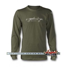 a gray long sleeve shirt with an image of a car on the front and back