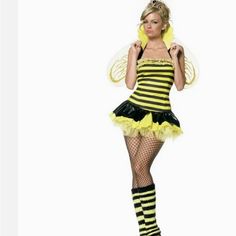 a woman dressed in a bee costume