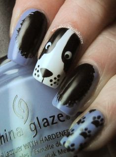 Nails Dog Nail Art, Animal Nail Art, Animal Nails, Animal Print Nails, Dog Nails, White Nail, Cute Nail Art, Nail Polish Designs