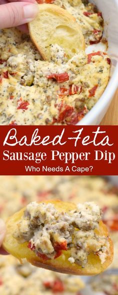 baked feta sausage pepper dip is an easy appetizer recipe