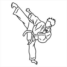 a black and white drawing of a man doing karate