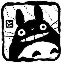 a black and white drawing of a totoro