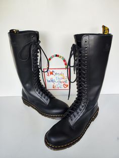 I have a selection of more than 500 pair of RARE, VINTAGE Dr Martens boots. Please visit my SHOP to check out my other DOCs. I will be listing new ones every day.  Dr Martens 20 eye 1420 knee high tall vintage england boots UK9.5 EU44 US10.5 Brand New Let me know in case you have any questions Vintage Dr Martens, Vintage England, Martens Boots, Dr Martens Boots, Mens Shoes Boots, Dr. Martens, Boots Men, Knee High, Shoes Mens