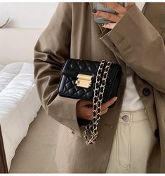 Material: PU
Texture: Soft
Closed: Buckle
Size(large): 7.5"L x 3.5"W x 5.1"H in
Size(small): 5.9"L x 2.8"W x 3.9"H in
Strap length(large): 43.3 inches
Strap length(small): 44.1 inches Chic Square Phone Bag, Chic Square Portable Phone Bag, Rectangular Shoulder Bag With Chain Strap, Rectangular Phone Bag With Chain Strap, Rectangular Box Bag With Chain, Rectangular Chain Box Bag, Trendy Satchel Phone Bag With Chain Strap, Satchel Shoulder Bag With Chain Strap As Gift, Rectangular Shoulder Bag With Chain Strap As Gift