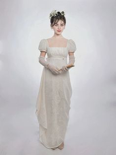 Looking for the perfect regency era ball gown? We have a dress for every occasion and luxurious dresses. Shop now only at WonderlandbyLilian Bridgerton Inspired Dresses, White Regency Dress, Regency Bridesmaid Dresses, Regency Era Dress, Bridgerton Ball, Regency Core, Regency Clothing, White Ball Gown, Nontraditional Wedding Dress