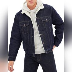 Nwt. With A Straight And Easy Fit That Hits At The Hips, This Jacket Is Made From Authentic, Non Stretch Denim With A Cozy Sherpa Lining. Each Jacket Has A Spread Collar, Long Sleeves With Button Cuffs, Front Slant Pockets, And Chest Pockets With Button Snaps. This Denim Jacket Is Part Of Gap's Water Conserving Washwell Program Dedicated To Finding More Responsible Ways To Creating The Styles We All Know And Love. Sherpa Lined Jacket, Gap Denim, Line Jackets, Sherpa Lined, Fashion Clothes, Shirt Jacket, Stretch Denim, Men's Fashion, Gap