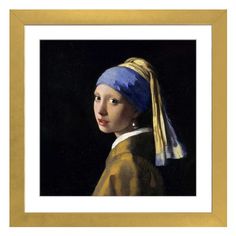 a painting of a girl with a pearl ear wearing a blue and gold turban