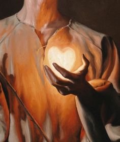 a painting of a man holding a glowing ball