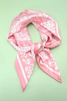 Paisley Pink Silky Feel Bandana Scarf, this beautiful scarf features a classic paisley pattern in a soft pink hue, crafted from a silky-feel fabric that drapes gracefully. Perfect for wearing around your neck, as a headband, or tied to your handbag, this versatile accessory effortlessly elevates any ensemble with its luxurious texture and timeless design.  DIMENSION Long 21.7" Width 21.7" Material: Polyester Trendy Pink Headscarf For Spring, Pink Shawl Scarves For Spring, Pink Shawl Scarf For Spring, Elegant Pink Bandana, Pink Shawl Scarf, Trendy Pink Silk Scarf, Elegant Pink Shawl Scarves, Elegant Pink Satin Scarves, Elegant Pink Satin Scarf