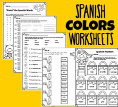 spanish colors worksheets with the words and pictures in black, white, and yellow