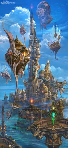 an image of a fantasy city with lots of buildings and other things in the background