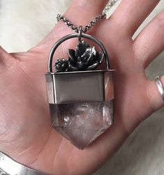 Excited to share this item from my #etsy shop: Succulent capped huge lodolite garden clear quartz crystal sterling silver pendant necklace 925 distressed phantoms point gem large wand Pmc Jewelry, Silversmithing Jewelry, Garden Quartz, Fairy Jewelry, Quartz Crystal Pendant, Silver Caps, Healing Jewelry, Silver Jewelry Handmade, Sterling Silver Necklace Pendants