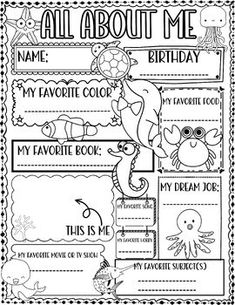 all about me worksheet for kids with pictures and words to color on it