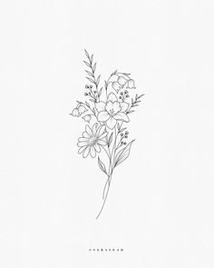 a black and white drawing of flowers